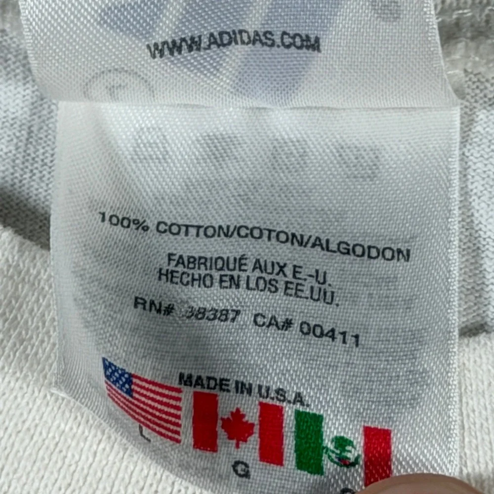 Adidas Vintage 90s Long Sleeve T-Shirt White Black 3 Stripe Made in USA Mens L‎